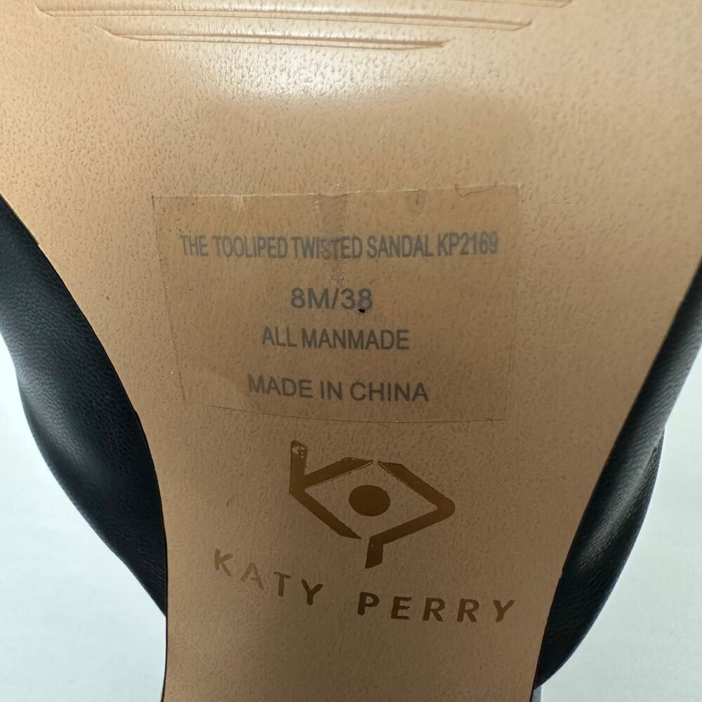 Katy Perry The Tooliped Twisted Sandal Black Faux Leather Mules Block Heel Sz 8M - Picture 7 of 9